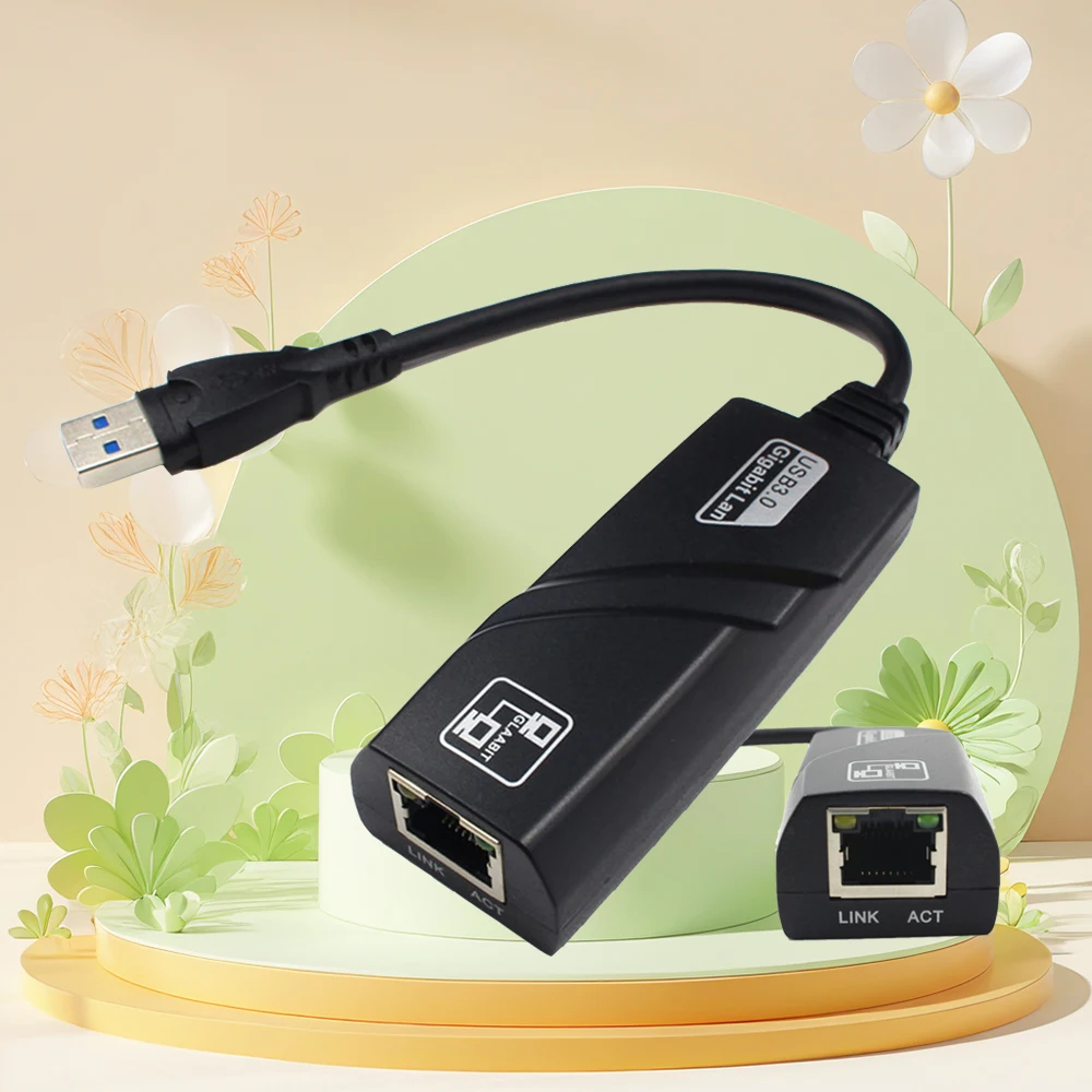 بطاقة شبكة إيثرنت RJ45 سلكية USB 3.0 إلى جيجابت LAN (10/100/1000) محول شبكة ميجابت في الثانية للكمبيوتر الشخصي