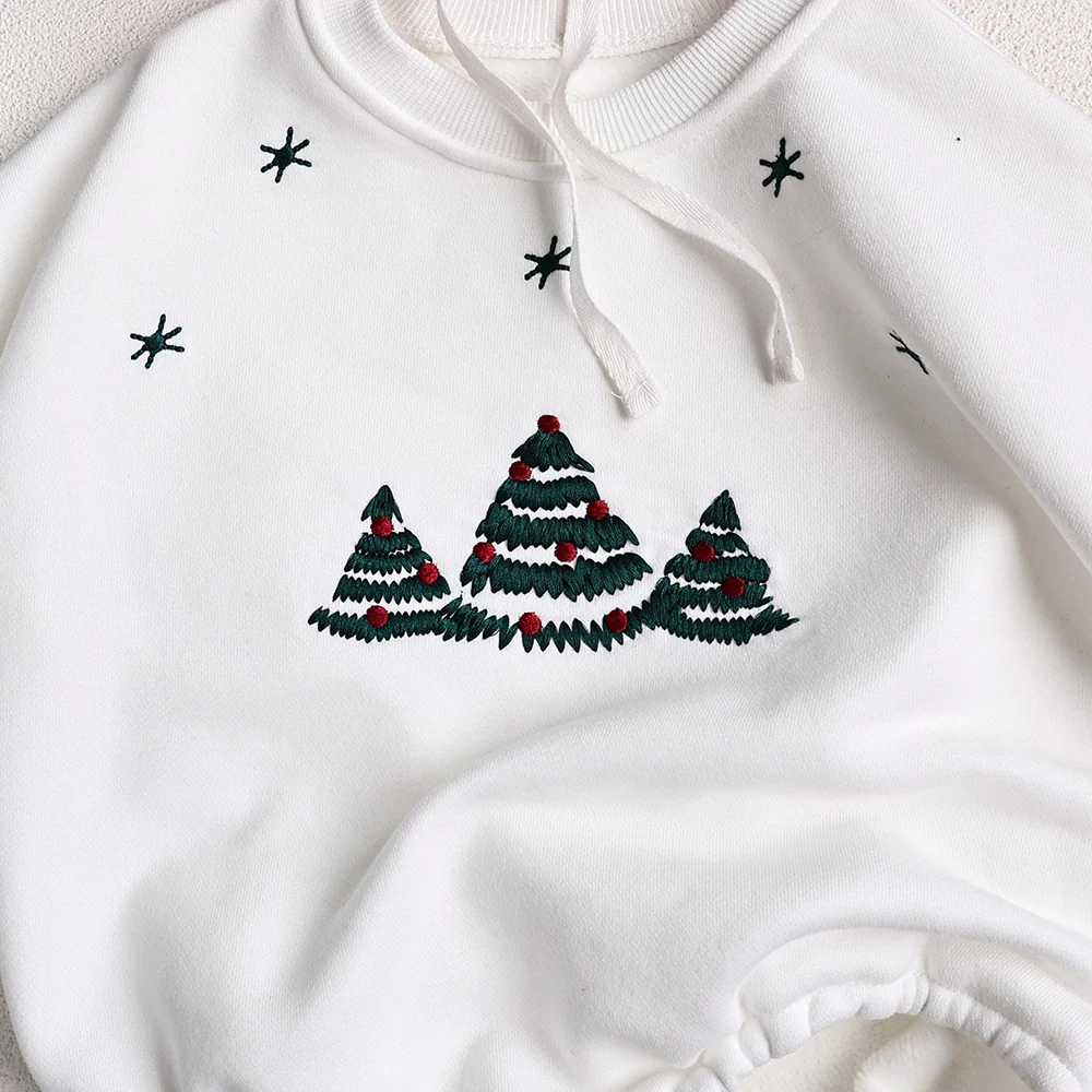 MILANCEL Christams Clothes Fur Lining Infant Boys Bodysuits Christmas Tree Embroidery Toddler One Piece With Hat