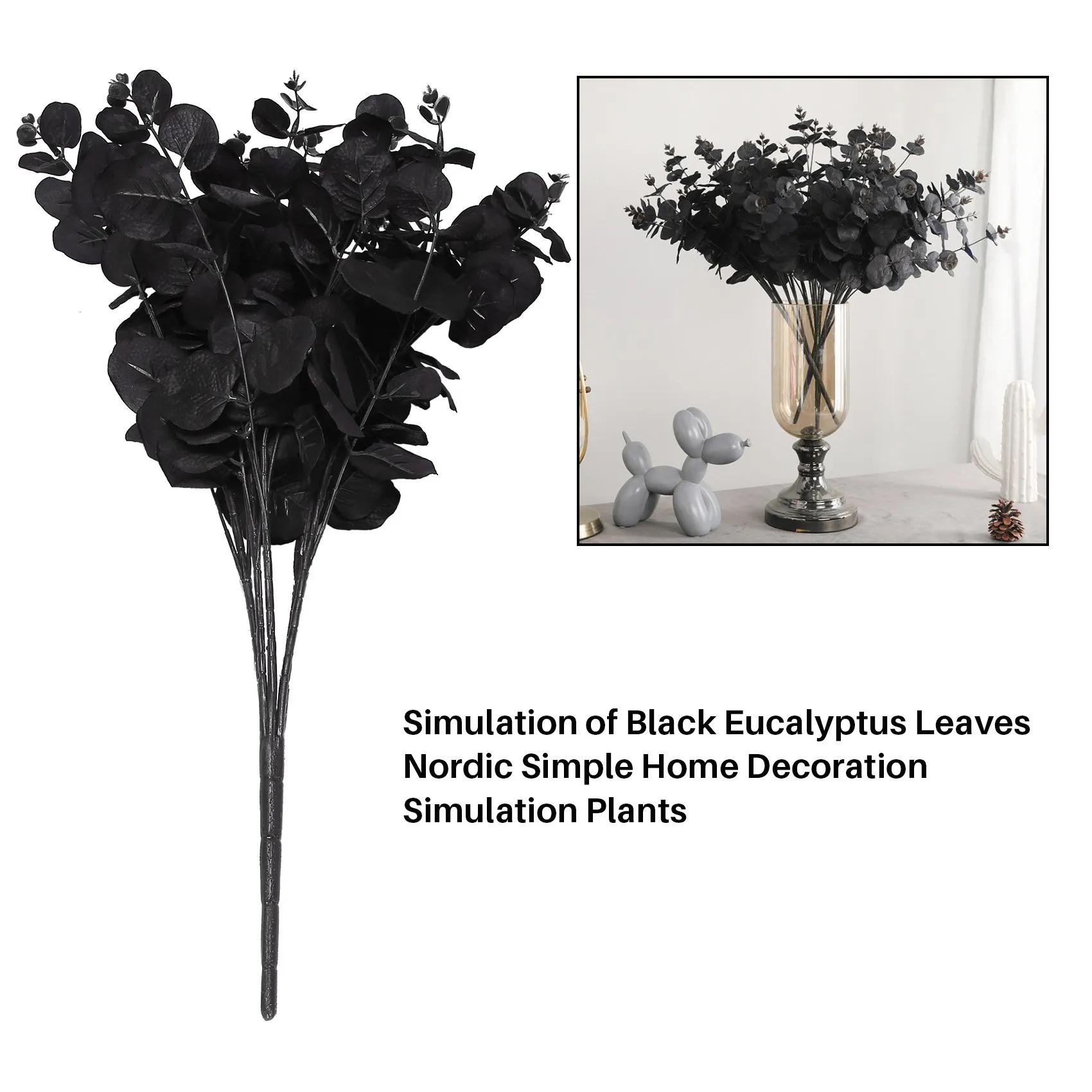 20 Heads Artificial Black Eucalyptus Fake Flower Plant Wedding Decoration