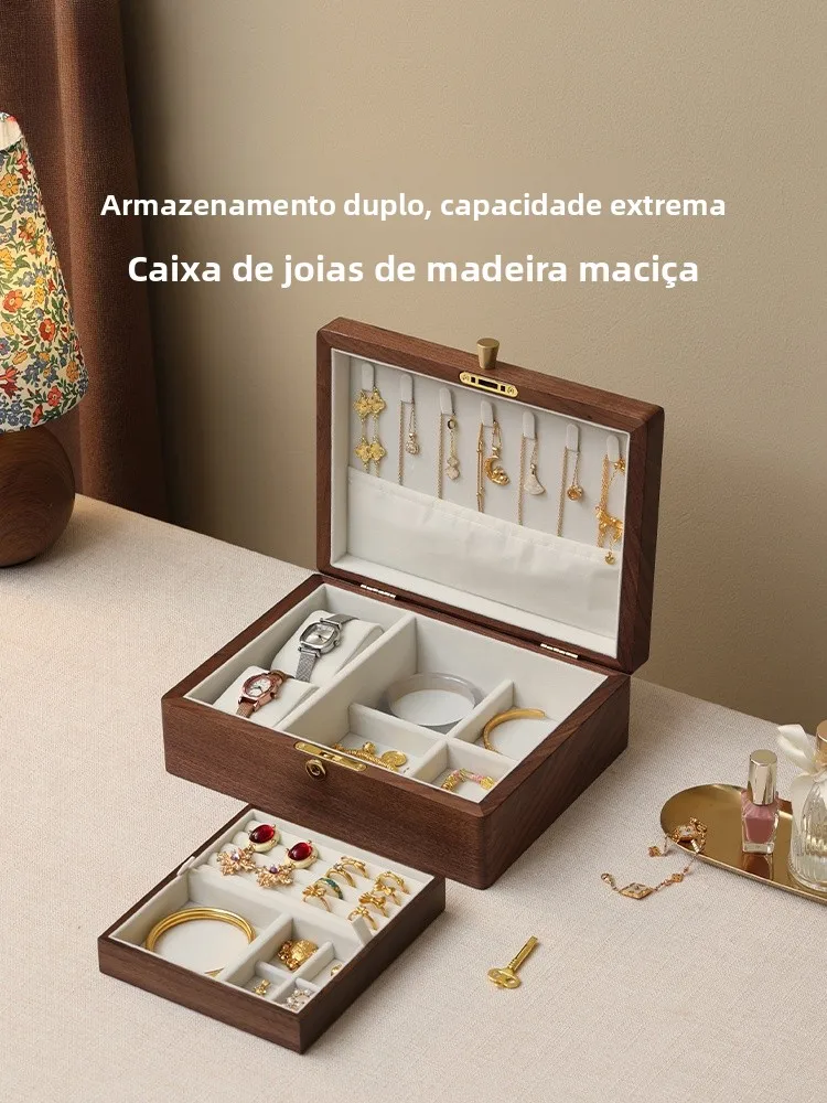 fanhuan-pure-wood-jewelry-box-double-layer-integrated-mother's-day-gift-luxury-gold-jewelry-box-vintage-japanese-style