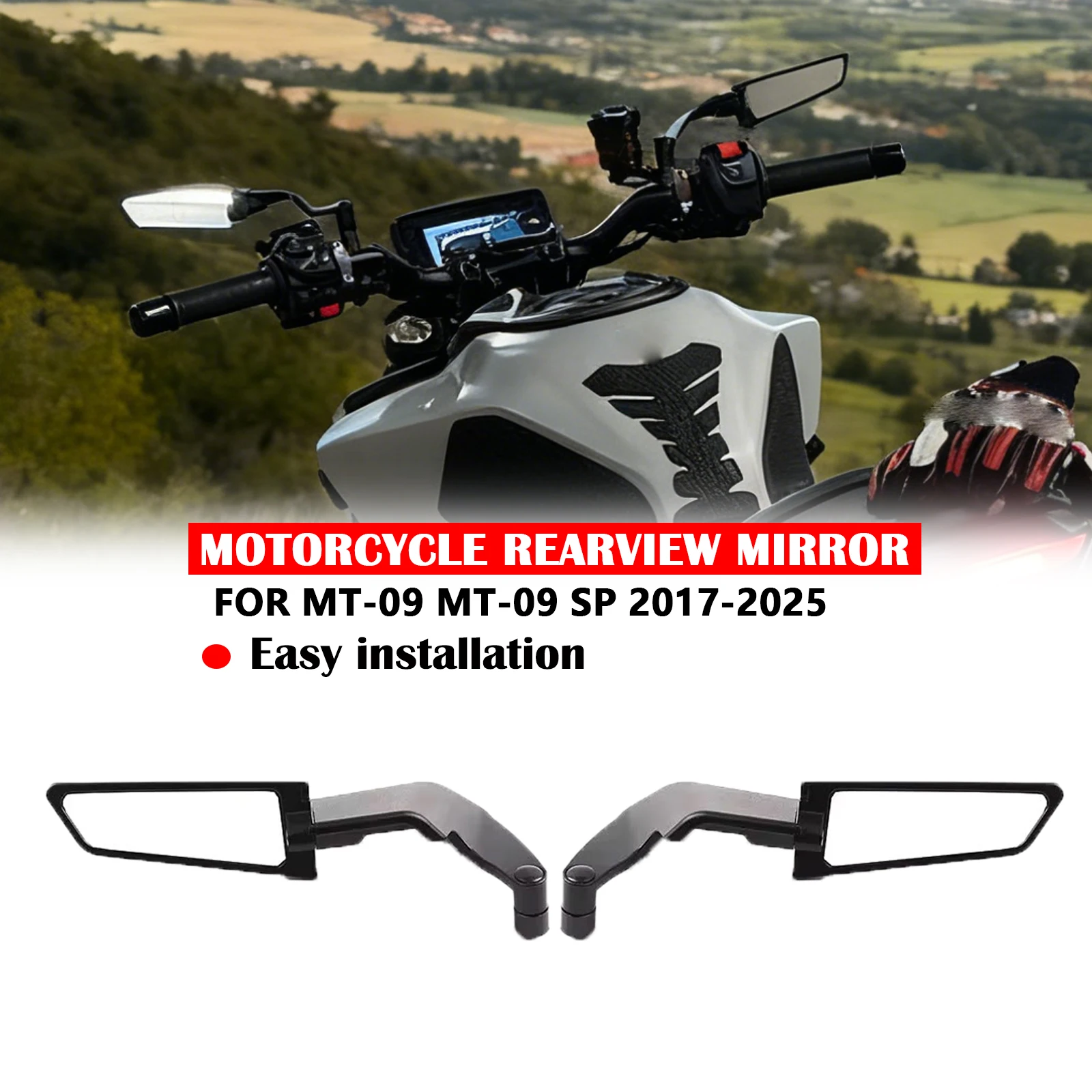 

For Yamaha MT-09 MT 09 SP 2017-2022 2023 2025 2026 Motorcycle Mirrors Stealth Winglets Mirror Kits To Rotate Adjustable Mirrors