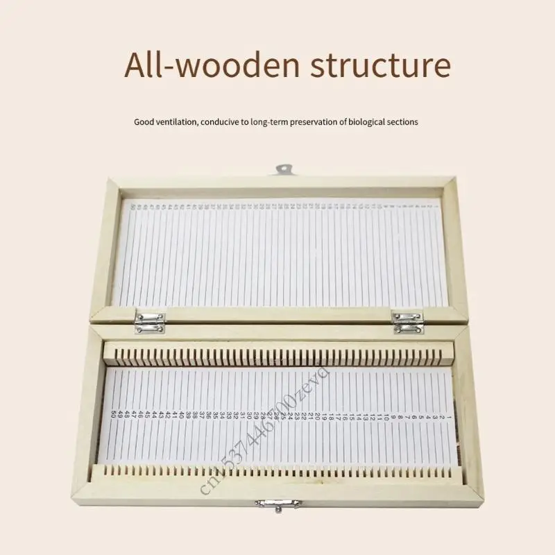 50pcs بيولوجيا الزجاج الزجاج المعدة شرائح المجهر مع العينات مع مربع التخزين الخشبي مشبك المعادن المصنوعة يدويا الصلبة p9yb