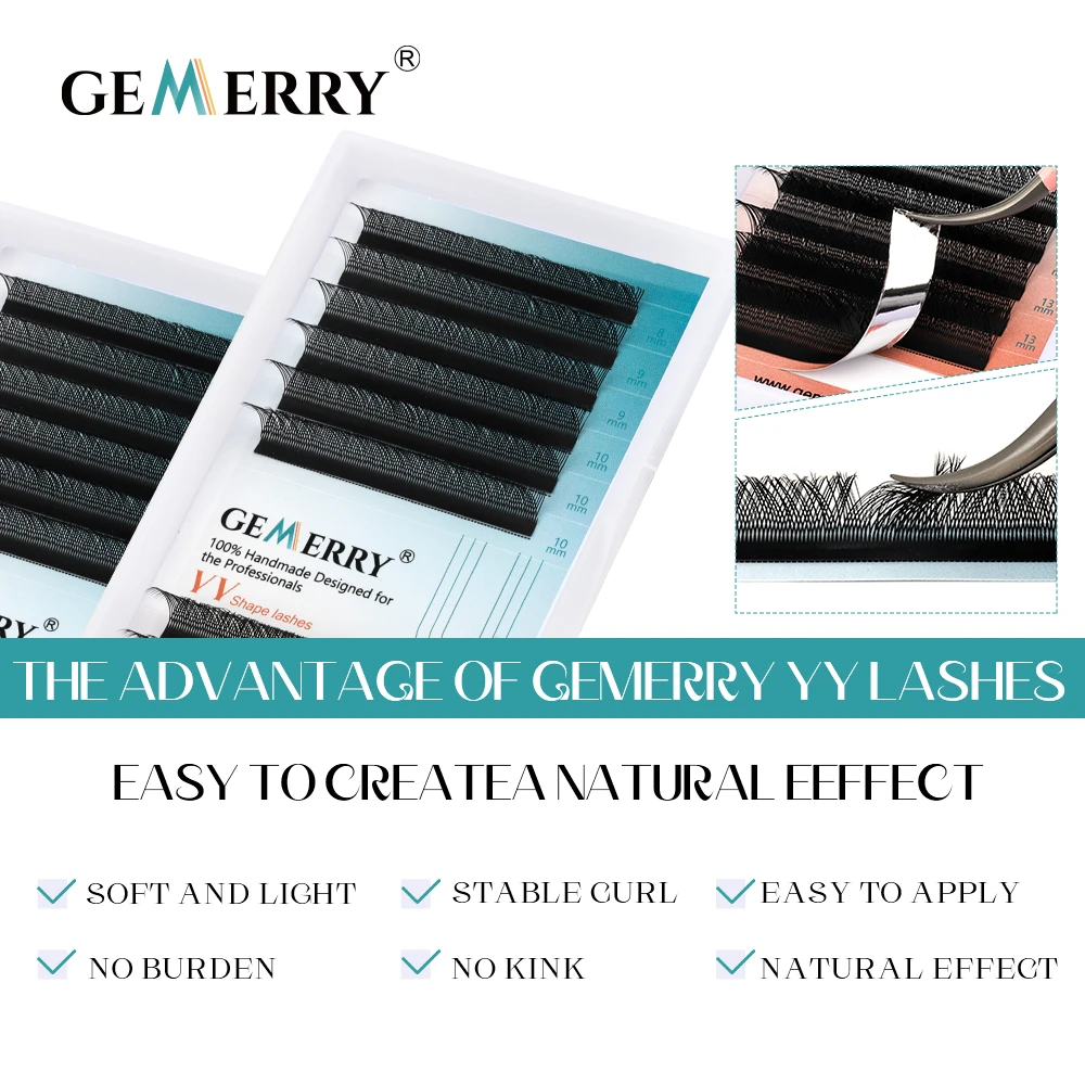GEMERRY YY/3D/4D/5D/6D على شكل رموش تمديد طبيعية طبقات مزدوجة (3D/4D) حجم مسبق الصنع مع رموش اصطناعية مقاومة للماء