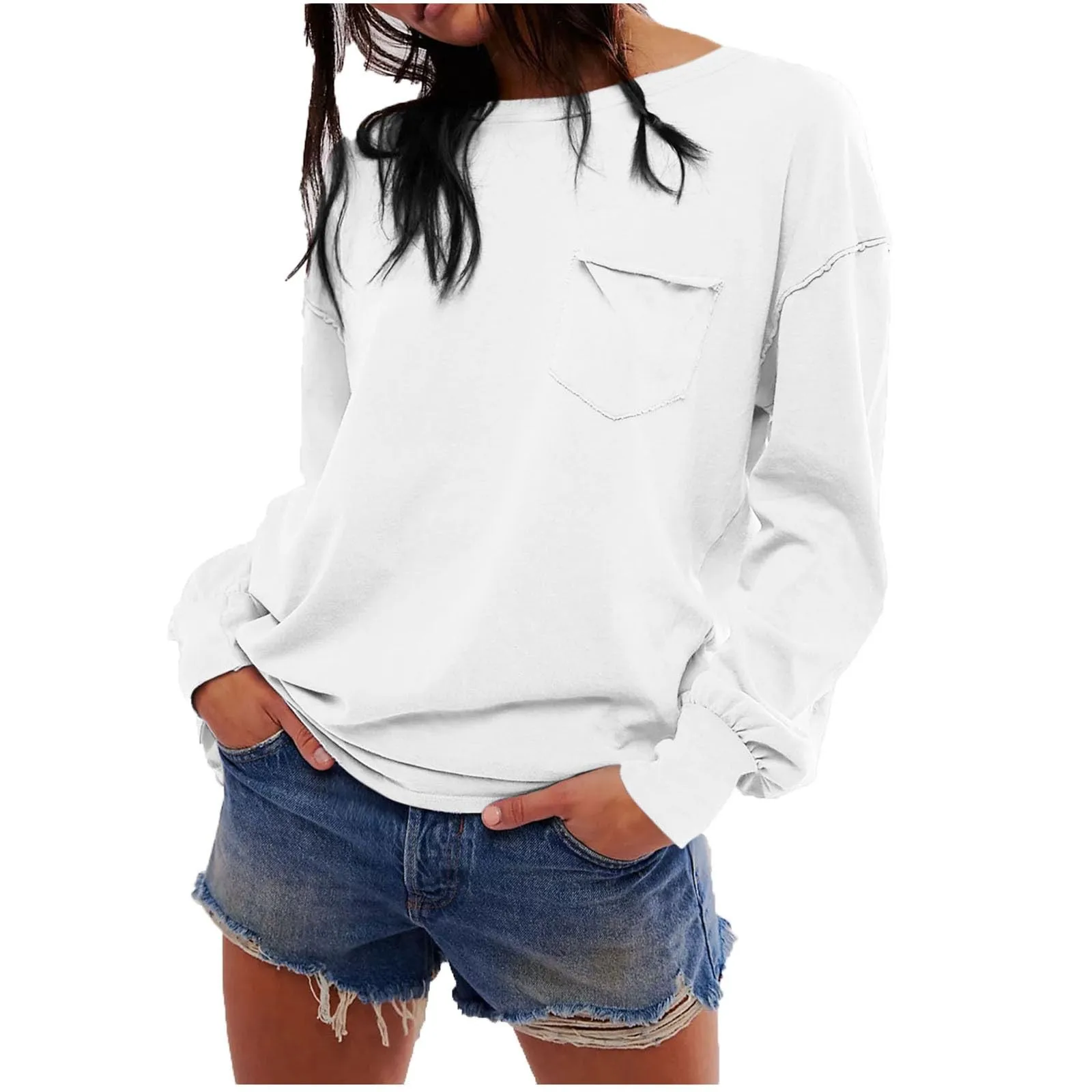 Women'S Autumn New Pullovers Casual Classic Round Neck Long Sleeve Sweatshirt Daily Comfy All-Match Fashion Spliced ​​Tops