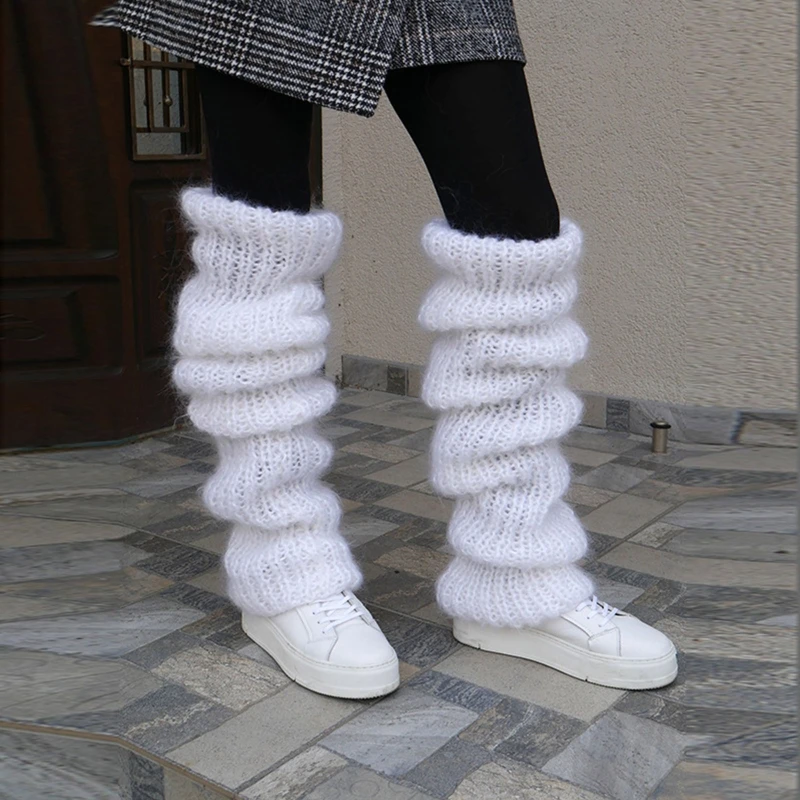 Femmes Vintage Crochet tricoté fourrure Mohair jambières hiver longues bottes chaussettes bas pour décontracté fête danse Sports