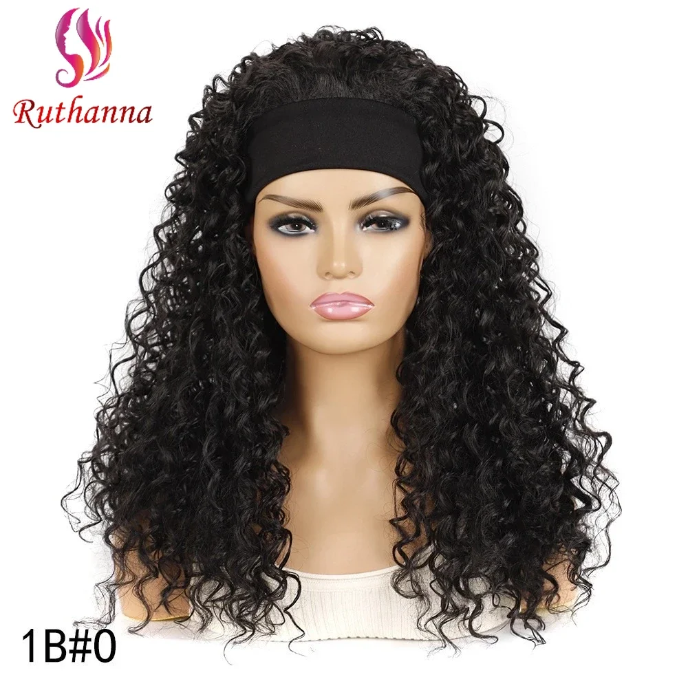 Afro Deep Wave Headband Wig Synthetic Long Curly Wig For Women Natural Black 24 Inch Fashion Heat Resistant Fiber Daily Use Wig