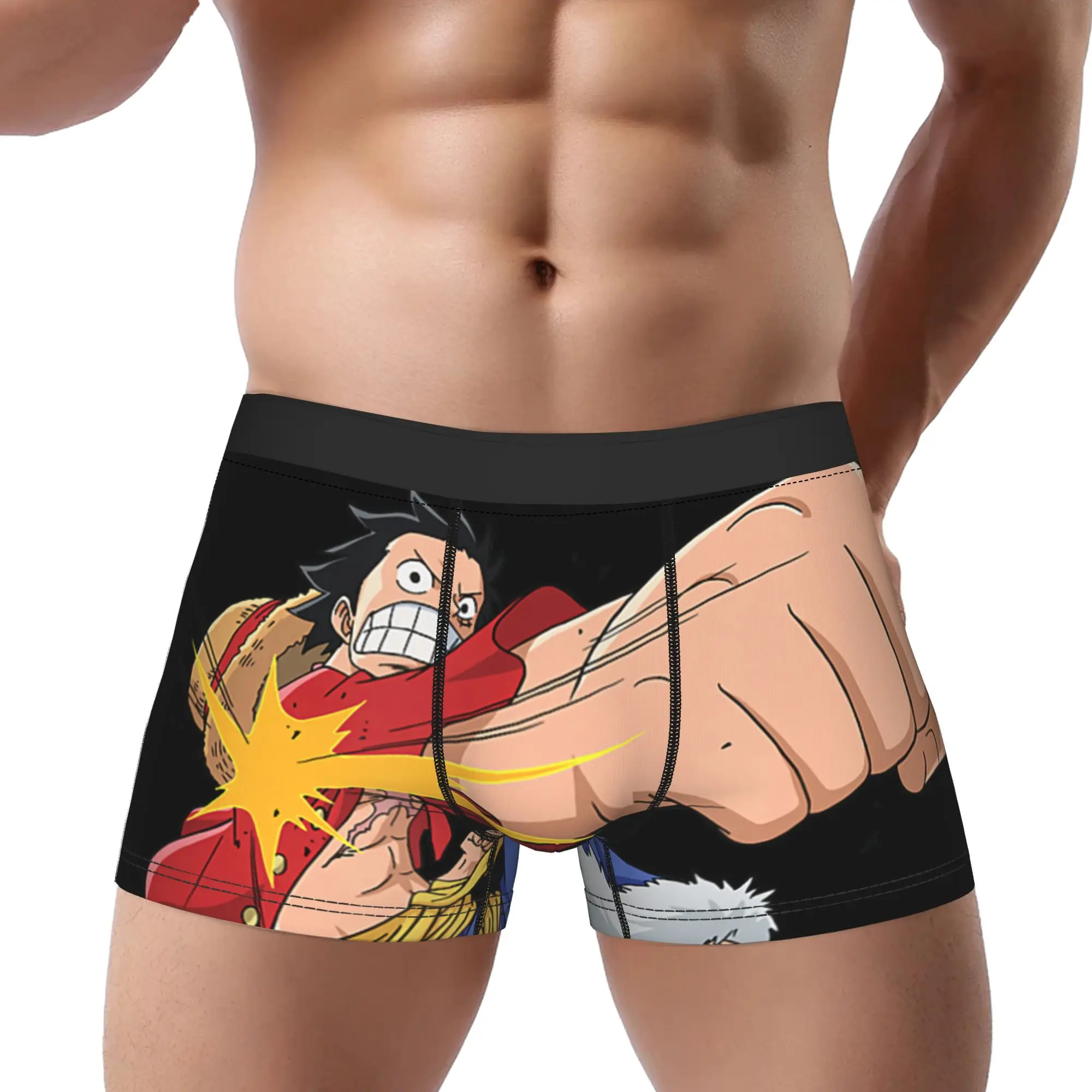 Luffy Attack Pose Flying Fist with Kanji  Underpants Homme Panties Men's Underwear Print Shorts Boxer Briefs