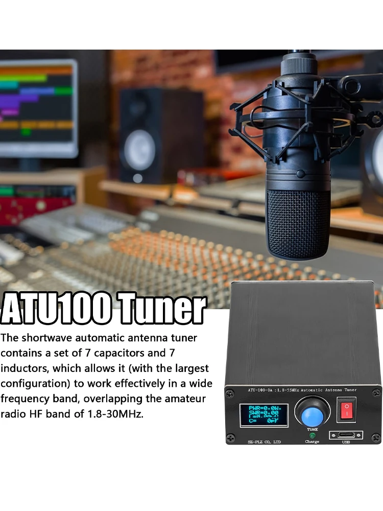 ATU-100-0A 1.8-55MHz Mini Sintonizador de Antena Automática Tela OLED de 0,91 polegadas Outcase de Liga de Alumínio com Bateria de 1500mAh
