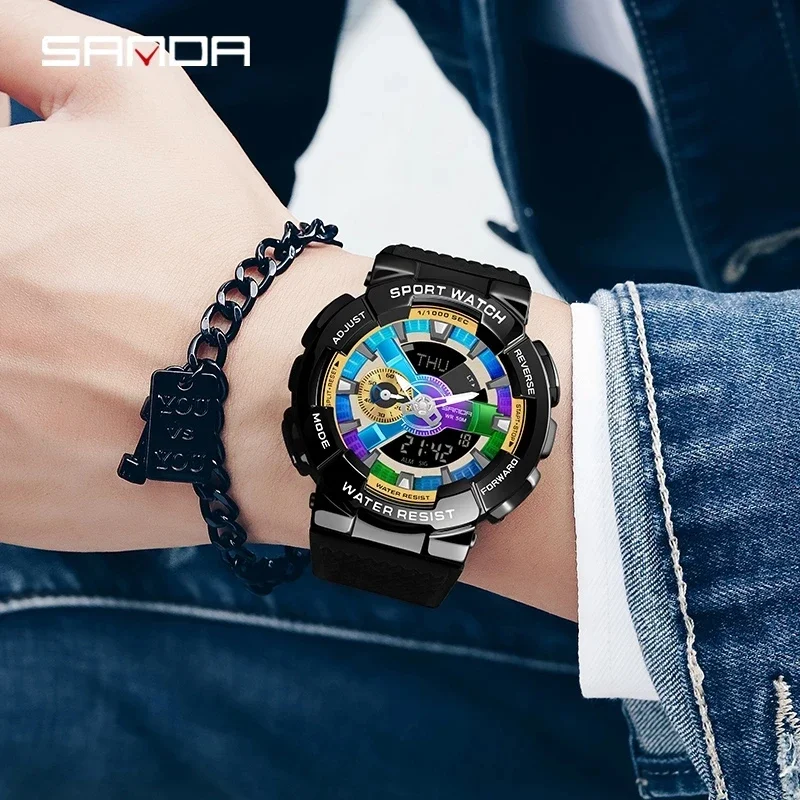 SANDA 9004 Men Digital Watch G Style Sports Waterproof Shock Military Premium Watches Magic Color Cool Luxury Wristwatch Relojes