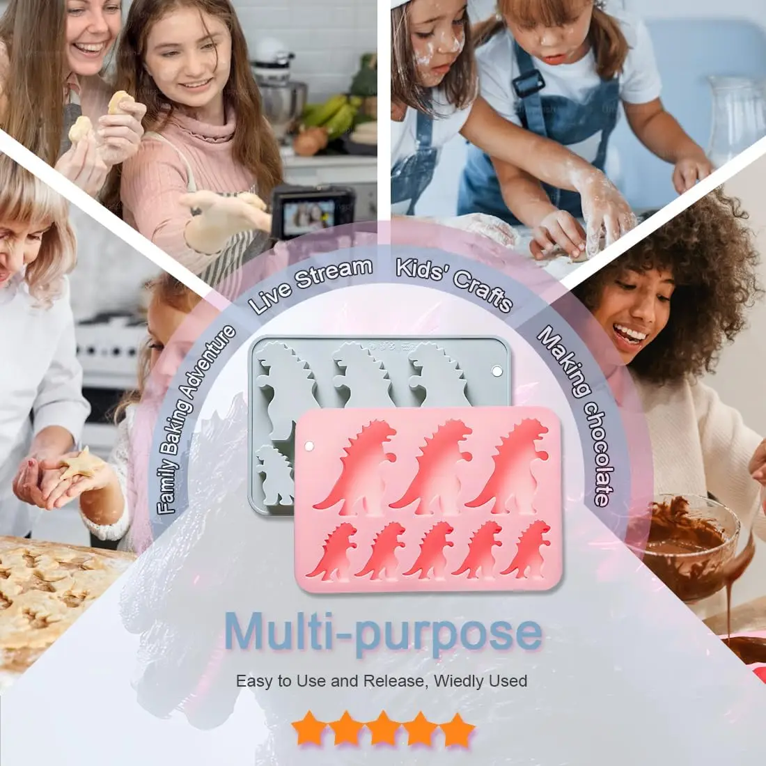 VERIDIAN 8-hole Monster-shaped Cake Molds of Different Sizes, Creative Ice Grid, Cartoon Animal Chocolate Molds
