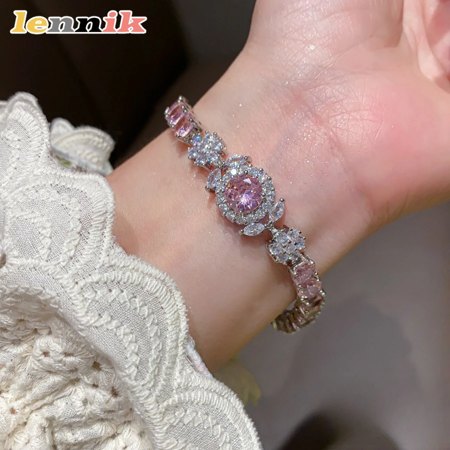 Gelang Elegan Wanita LENNIK, Bunga Zirkon Super Mengkilap, Desain Dopamin Warna-warni Bulat, Perhiasan Fashion Kelas Atas Mewah Ringan