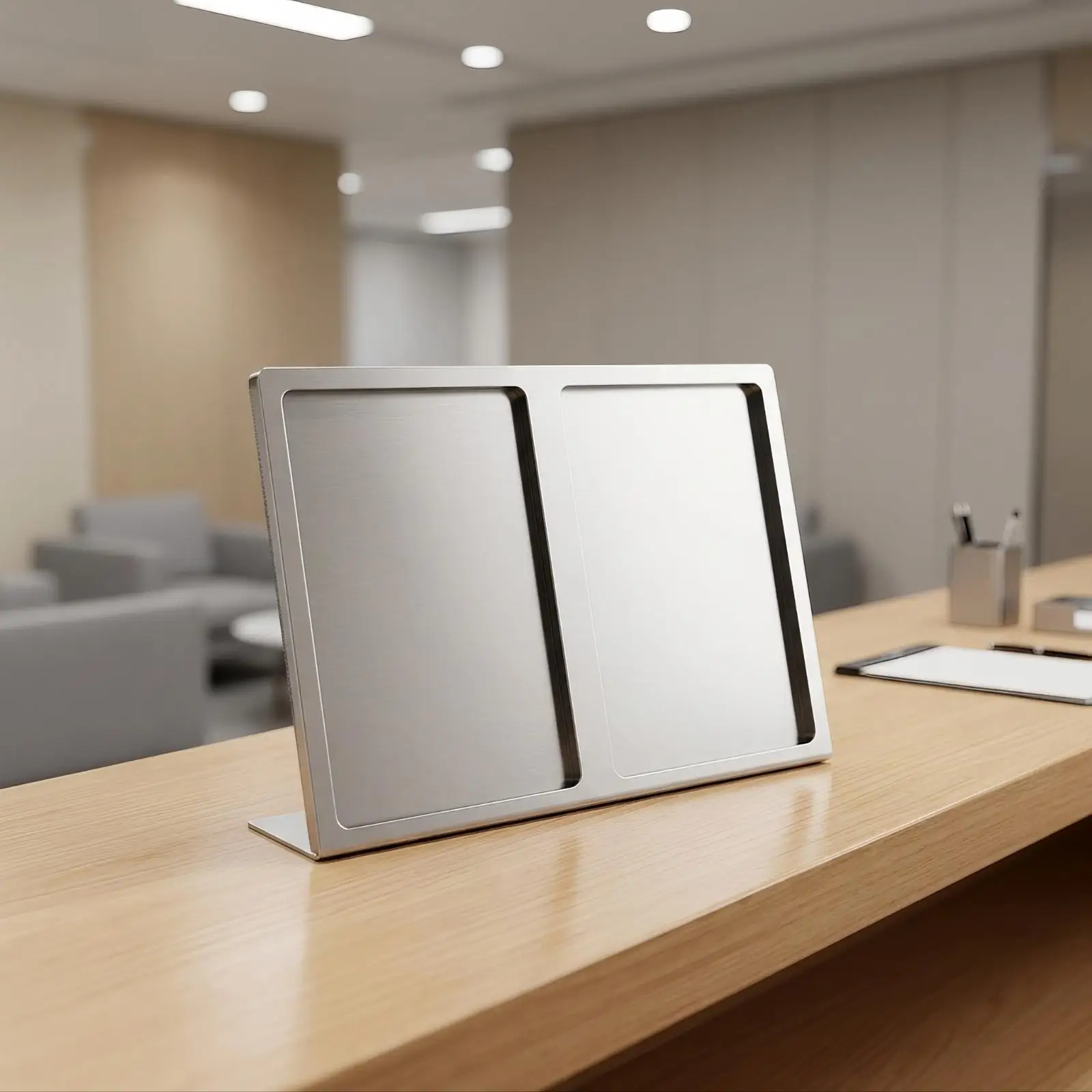 Angled Metal Sign Holder for Desk with Compact Footprint for Menus Lists and Art Display