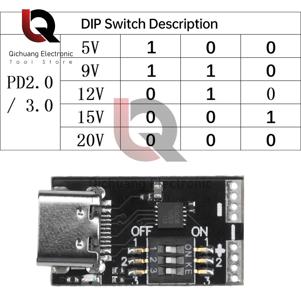 1Pcs PD2.0 3.0 5V-20V 5A DC Voltage No Welding Type-C DC Laptop Motor LED Light Charging Module PD Fast Charger Decoy 24mm*13mm