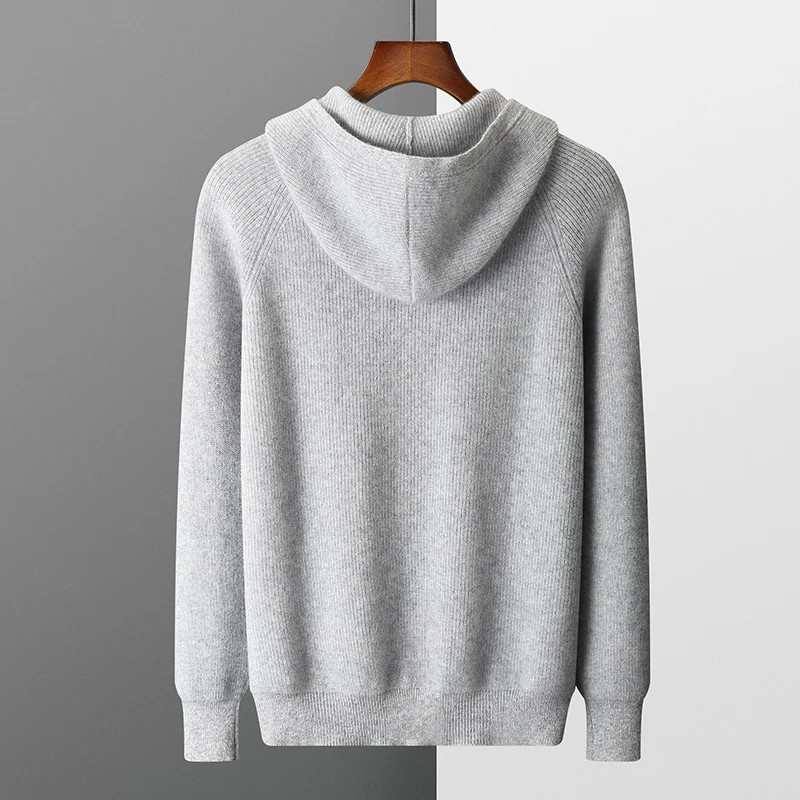 Autunno e inverno 100% cardigan in puro cashmere da uomo con cappuccio con cerniera maglione spesso sciolto plus size cappotto maglione lavorato a maglia di lana
