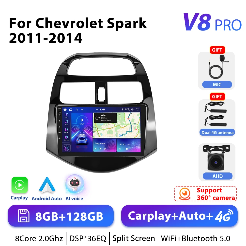 Podofo 4G Carplay Android Radio Voor Chevrolet Vonk 2011-2014 Auto Intelligent Systeem 2din Gps Stereo Head Unit Multimedia Speler