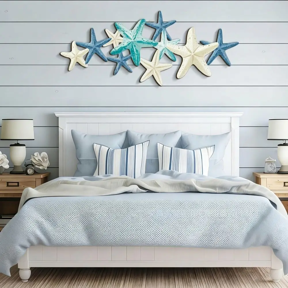 2D Flat Wooden Starfish Wall Decor Nautical Aesthetic Handcrafted Starfish Hanging Decor Craft Multi-starfish