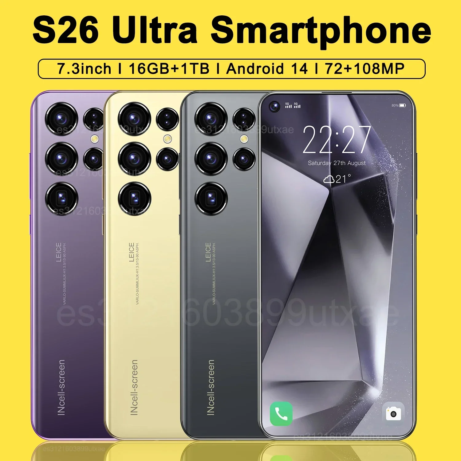 

Original S26 Ultra Smartphone 5G 7.3inch HD 22G+2TB Cell Phone Dual SIM Mobile Phones 78+108MP 7800mAh Android 14 Unlocked NFC