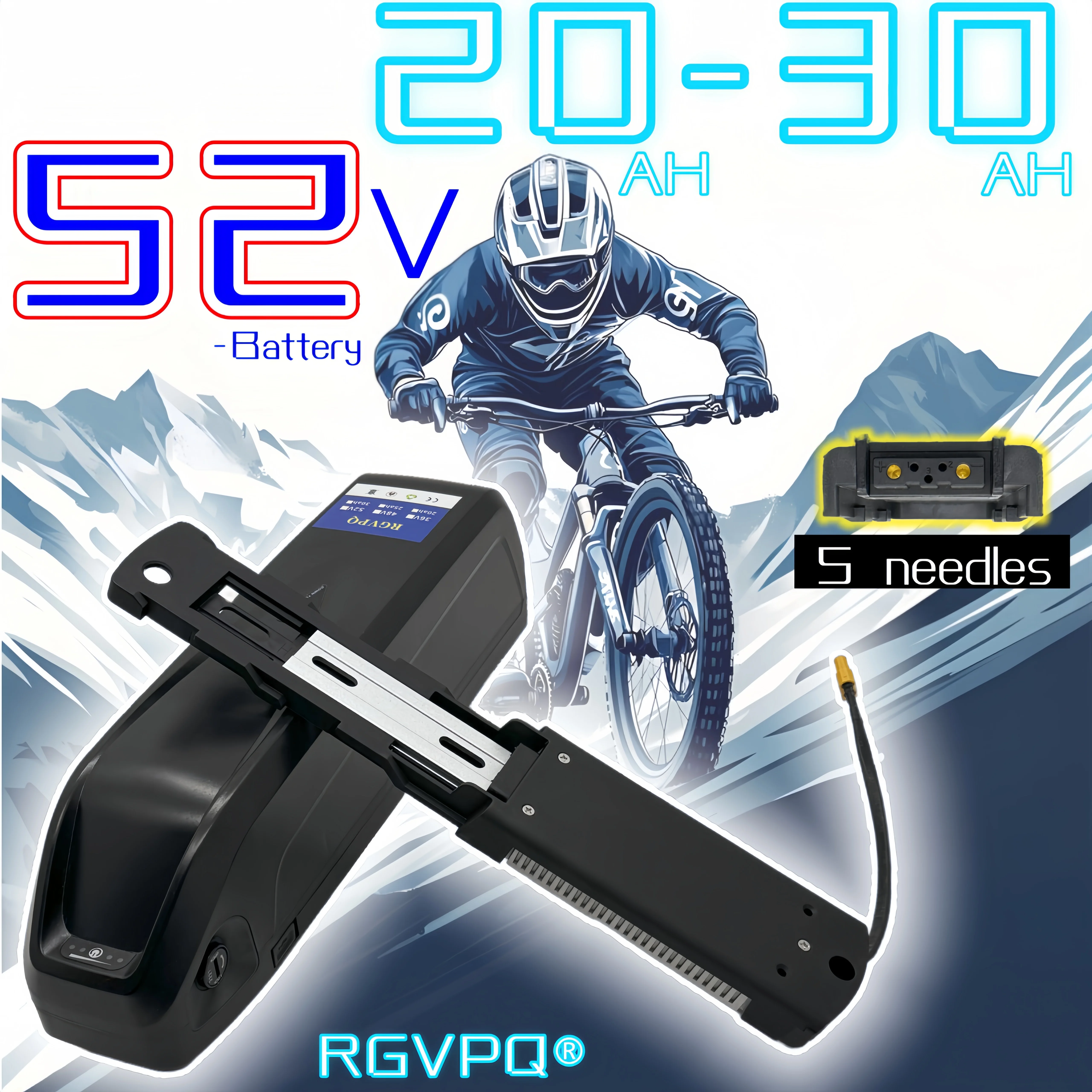 

RGVPQ 5-pin52V20AH Hailong lithium battery large capacity application assisted bicycle, crossbeam battery assisted bicycle2000W