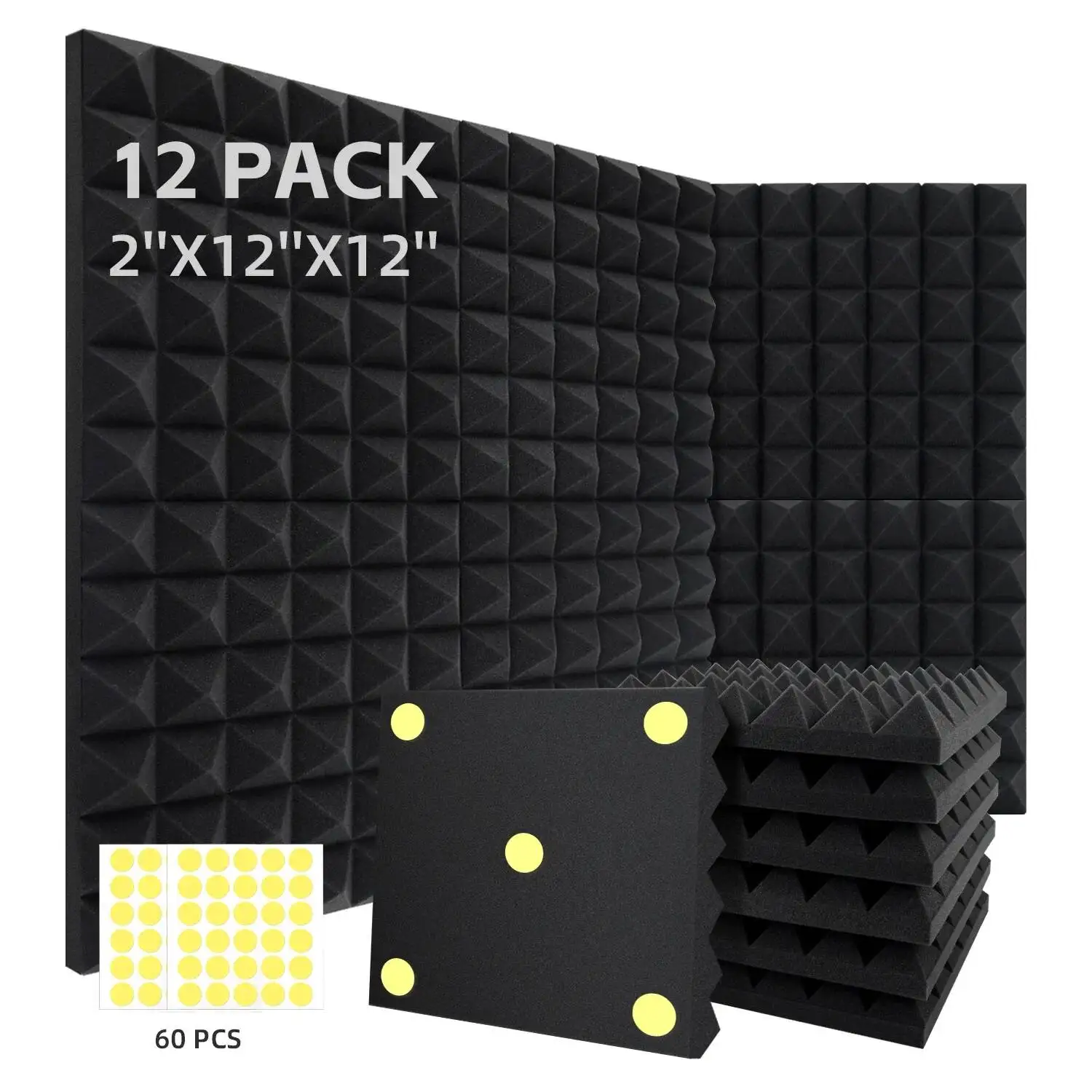 แผงโฟมความหนาแน่นสูงสารหน่วงไฟแผงกันเสียงกันเสียงการบำบัดด้วยเสียงดนตรีตกแต่งบ้าน 12 ชิ้น