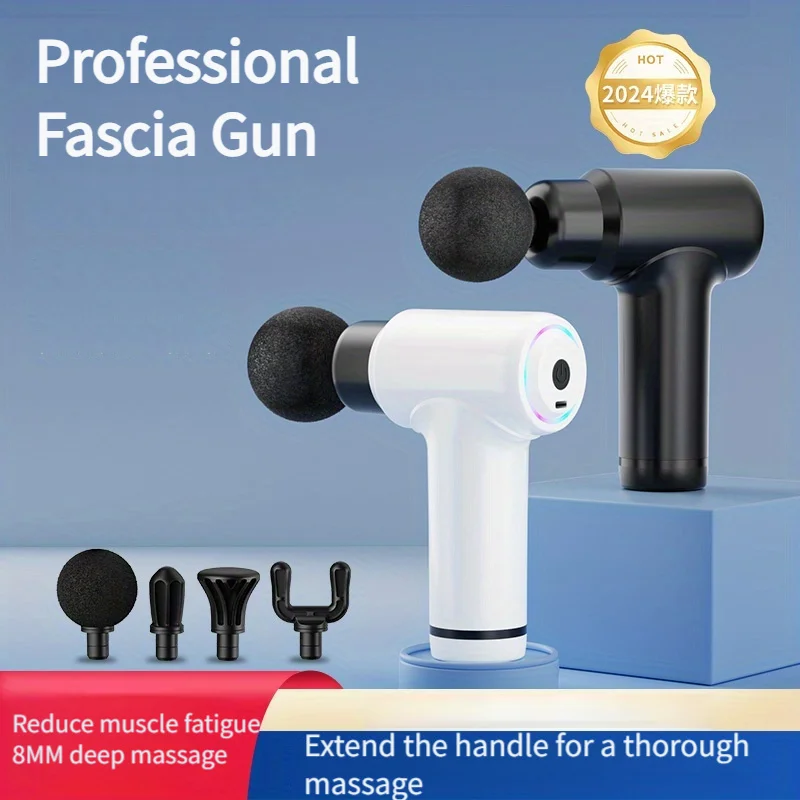 Portable Fascial Massage Gun Electric Percussion Pistol Massager Body Relaxation Massage Deep Tissue Replaceable Massage Head