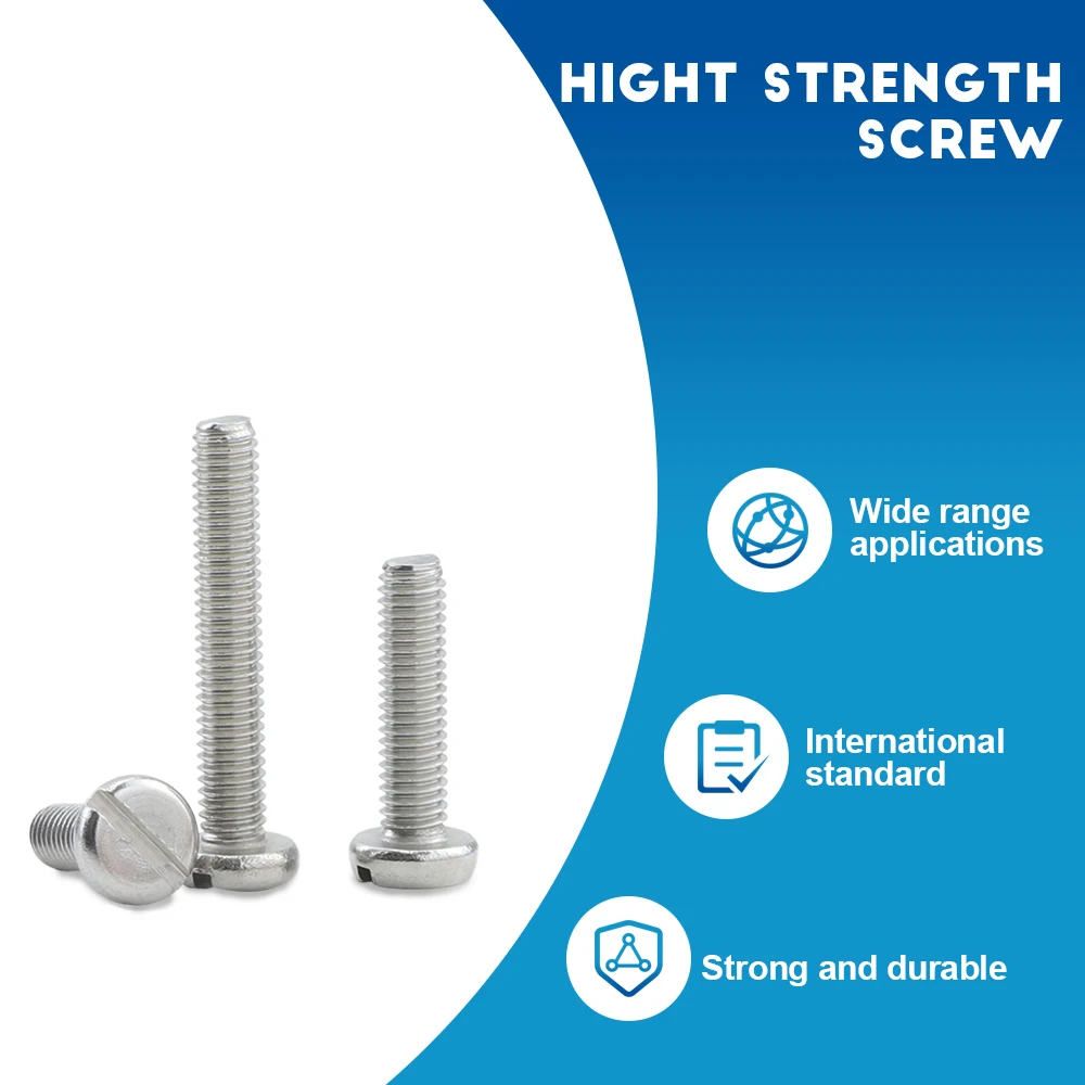 NINDEJIN Round Head Slotted Machine Screw M1.6 M2 M2.5 M3 M4 M5 M6 Stainless Steel Thread Slotted Drive Pan Head Screw Bolt