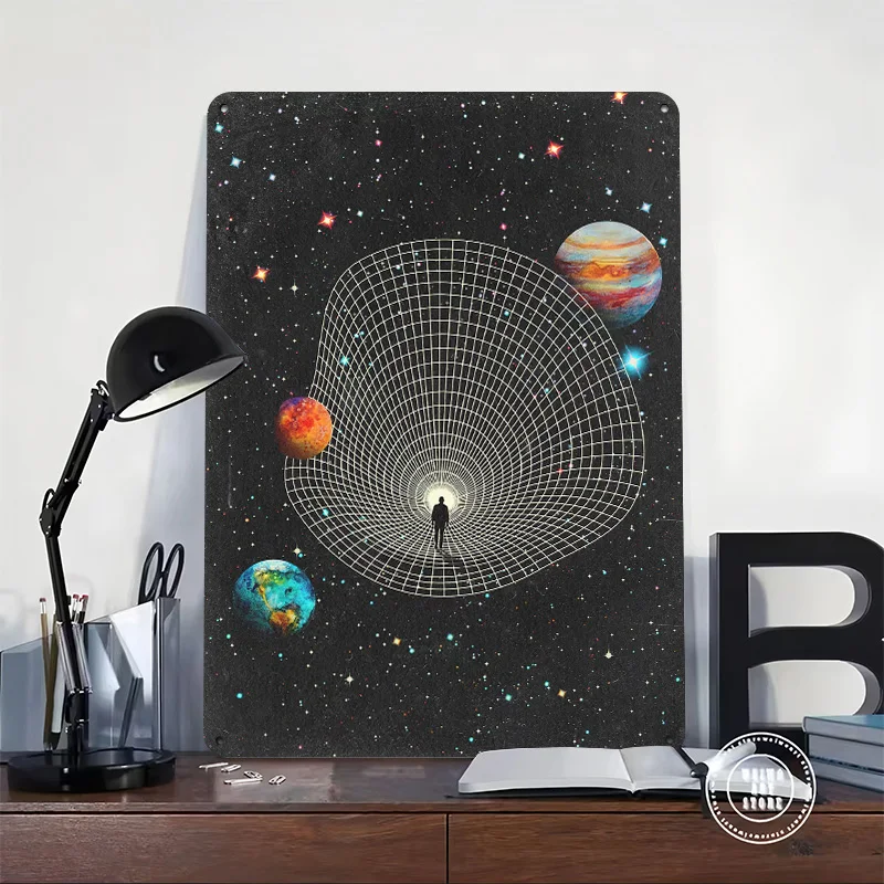 Abstract Space Portal 3D Printed Texture Poster Personalized Wall Art Retro Metal Tin Signs for Decoration Bedroom Accessories