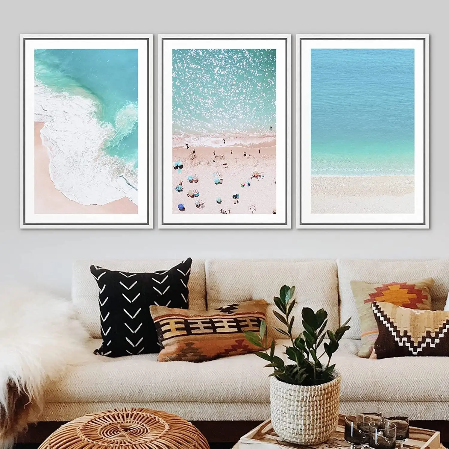Ocean Photography Set of 3-Nautical Canvas Print,Teal Beach Wave Art,summer coastal Decor,Modern Minimalist Art For Living Ro
