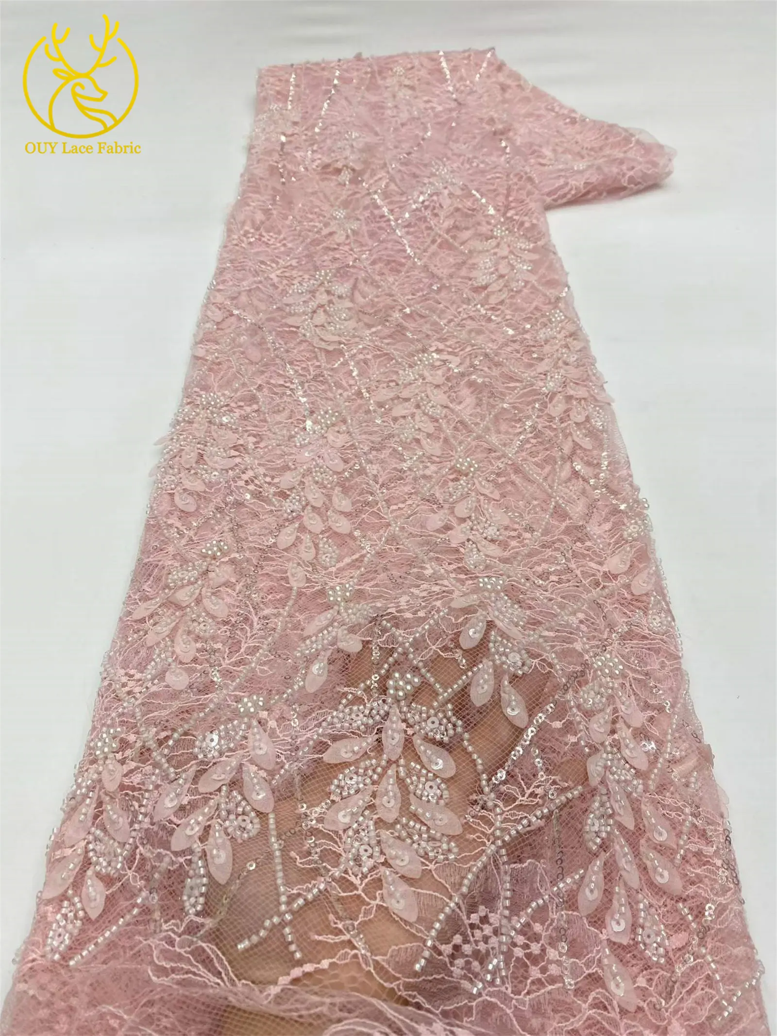 Eleganter Afrikanischer Pailletten-Perlen-Spitzenstoff 2026 Hochwertige Nigerianische Hochzeitskleid-Spitze Bestickte Französische Tüllspitze – Detail 10