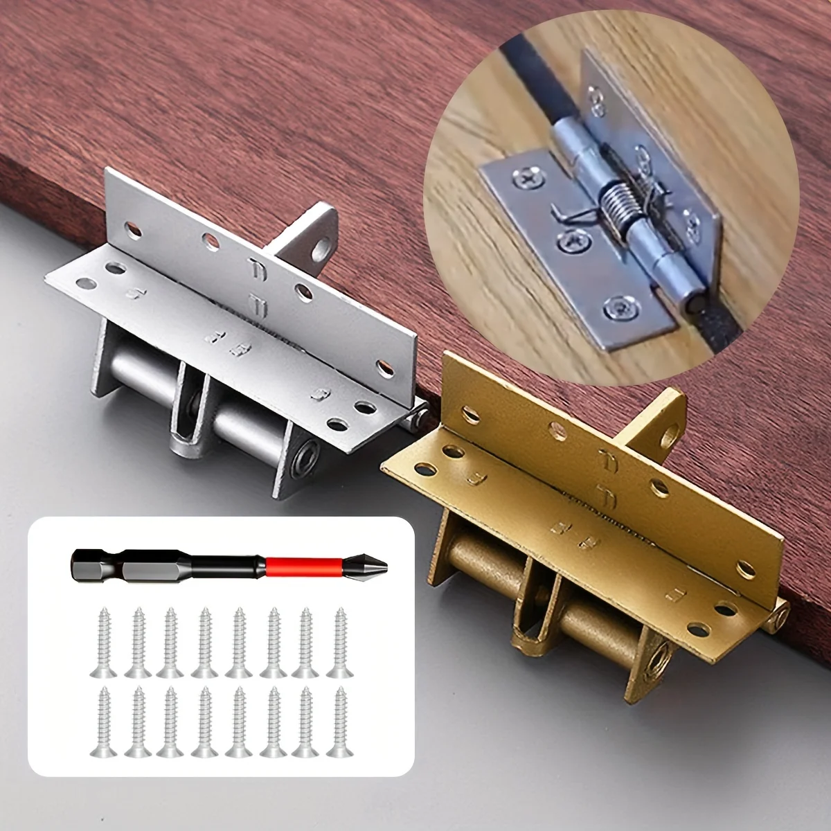 New Automatic Door Hinges with Screws, Multifunctional  Adjustable Spring Positioning,Residential Hinges for Doors Controls