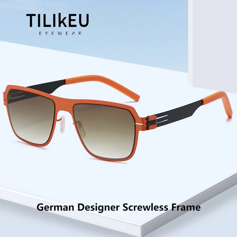 

Classic German Brand Designer Screwless Ultra-Light Steel Square Sunglasses Trend Men's Outdoor Driving UV Polarized Sunglasses