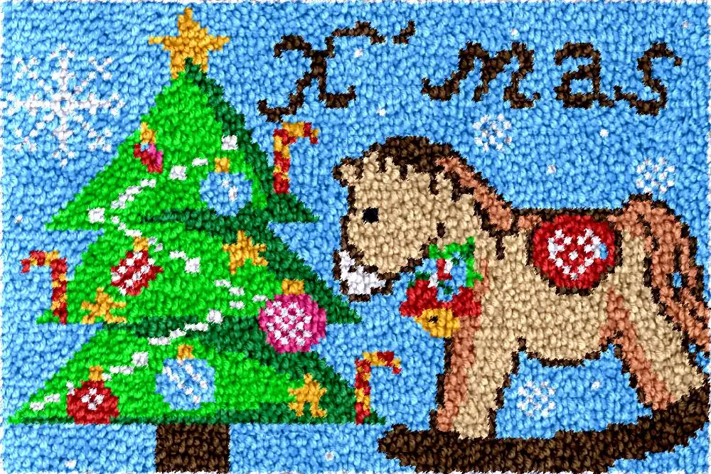 Horse Tree Christmas latch hook rug kits Carpet embroidery with printed pattern Crafts for adults making hobby Diy bag Hobby