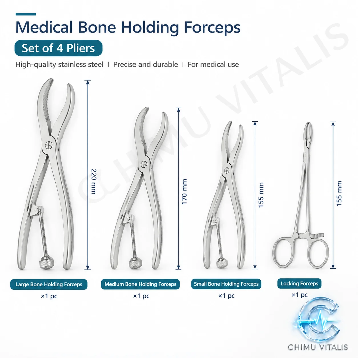 【CHIMU VITALIS】 Reduction Pliers Stainless Steel Toothed Bone-Holding Forceps for Upper and Lower Limb Surgery