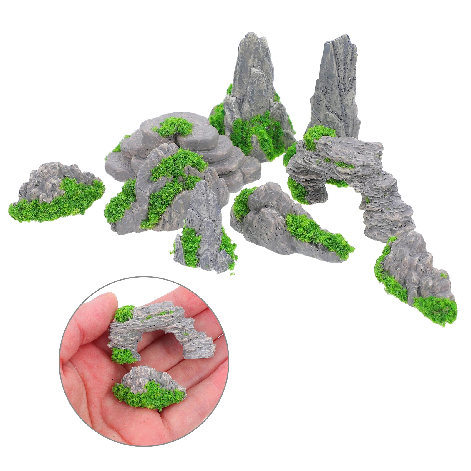 9pcs Decor Rockery Mountain Statue Figurine Resin Rockery Desktop Decor Tabletop Resin Mountain Ornament For DIY Micro Landscape