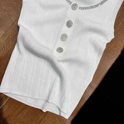 White lace tank top Sleeveless top, high-end custom pure white knitted camisole, large U-neck, slim fit, summer 2024