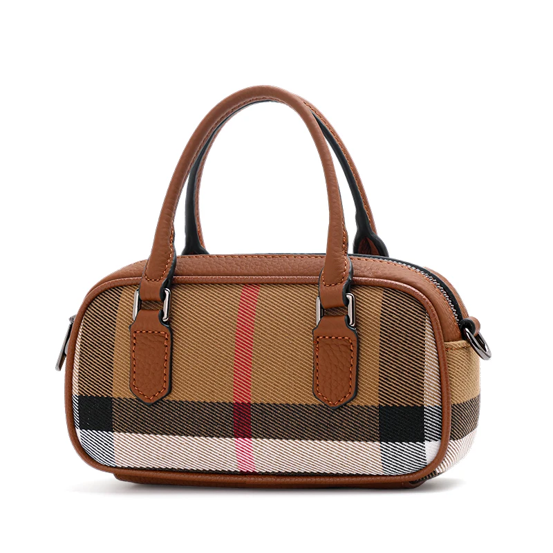 Aidrani  New women's mini handbag, plaid design, canvas and cowhide materials, brown