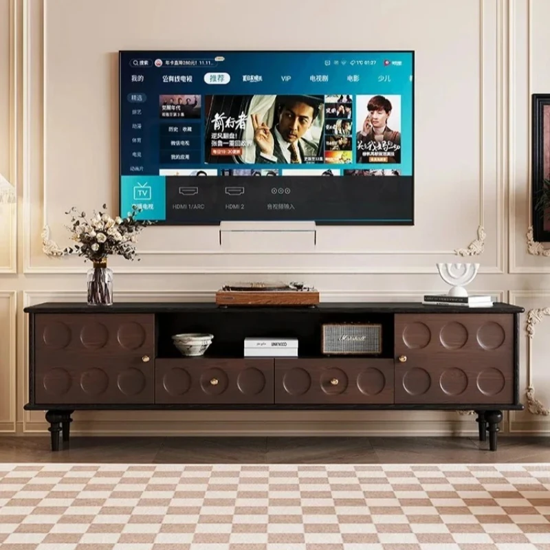 Móvel de TV retrô francês totalmente em madeira maciça preto