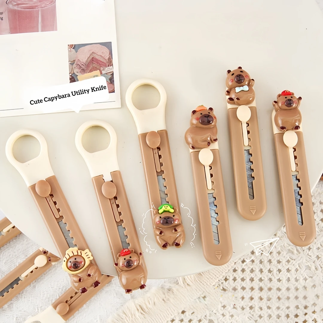 Kawaii Mini Cappybara Portable Sharp Open-box Artifact Paper Wrapping Cutting Utility Knife Refillable Blade Stationery Gifts