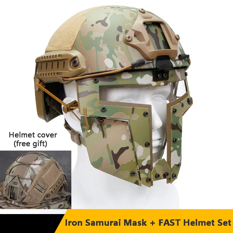 Spartan Tactical Camouflage Mask, Warrior Iron Samurai Mask Pack, Outdoor Protective Mask, Fast Helmet Set， Gift Helmet Cover