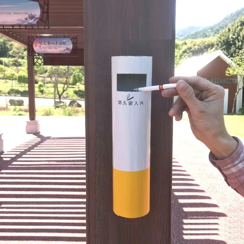 

Stainless Steel Wall Ashtray Smokless Outdoor Ash Bin Windproof Cigar Butt Divertor for Public Places Living Room