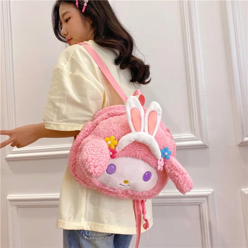 Mymelody Doll Bag Hellokitty Kawaii Sanrio Purin Large Capacity Furry Schoolbag Student Girly Heart Backpack Girl Gift