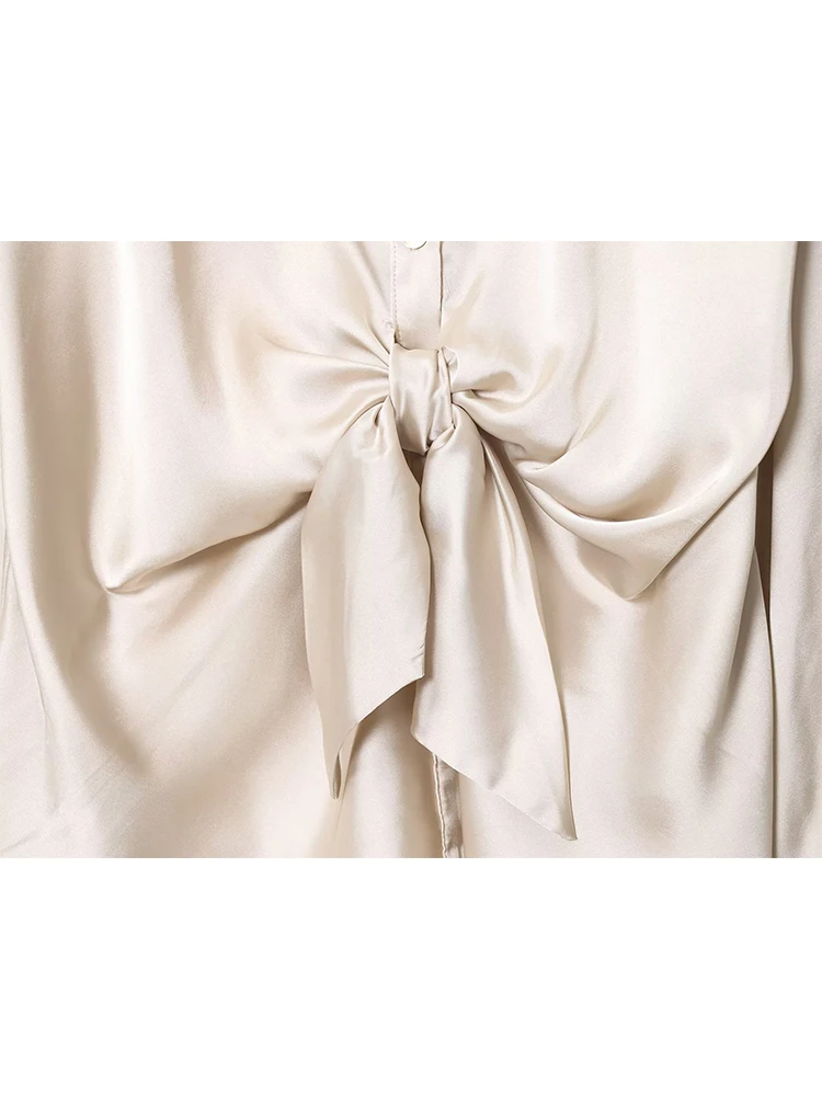 Tfmln 2025 moda feminina roupas de deslocamento sólido elegante gravata frontal manga longa único breasted blusa topos chique ol workwear