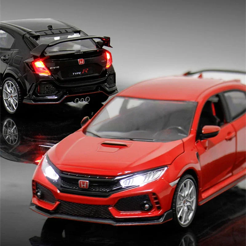 1:24 HONDA CIVIC TYPE R Alloy Sports Car Model Diecast & Toy Vehicle Metal Racing Car Model Sound and Light Collection Kids Gift