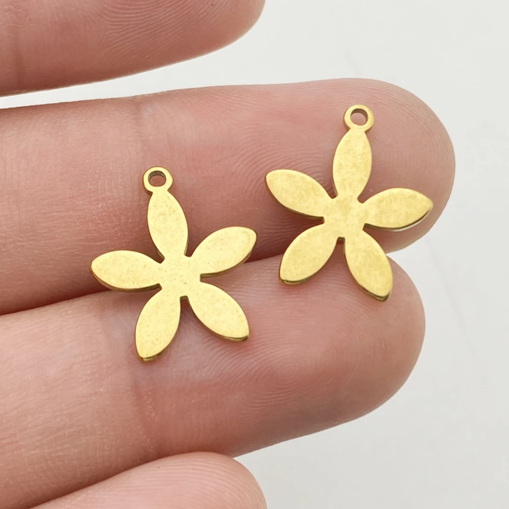 5pcs Gold Leaf Charm Stainless Steel Plant Leaves Necklace Diy Pendant 13*15mm Golden Diy Handmade Jewel Make Findings