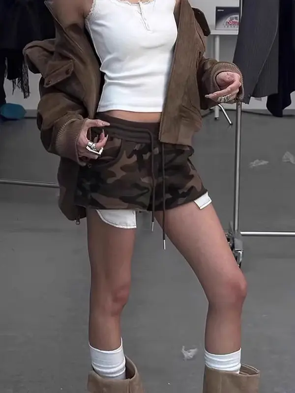 American Sle épicé fille Camouflage taille haute ort pantalon femmes été petite taille ample minceur bout à bout couvrant pantalons chauds