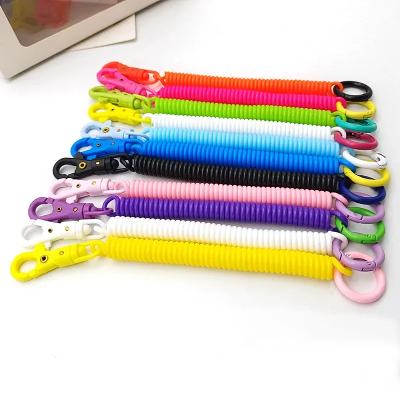 Coil Springs Keychain Stretchy Spiral Retractable Coil Springs Keychain With Metal Clasp Key Chain Holder Lanyard