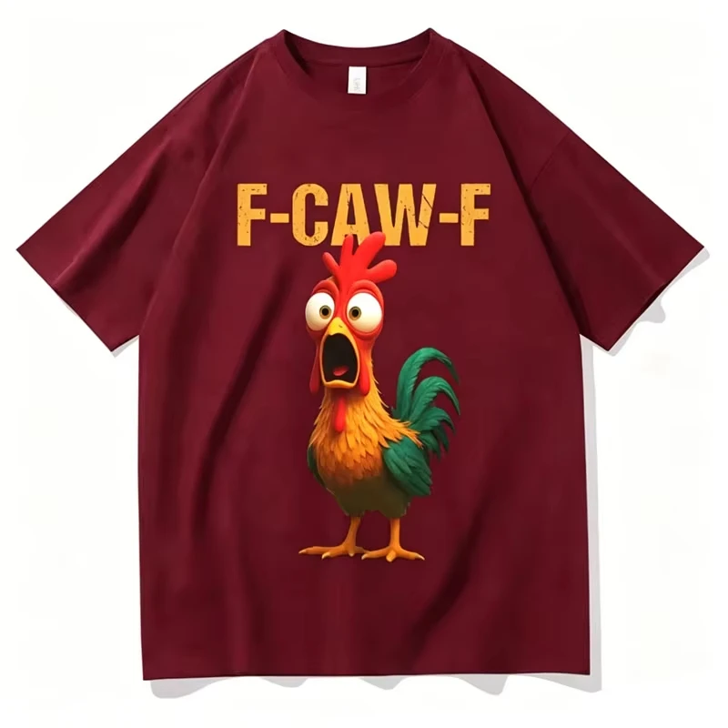 Funny F-CAW-F Rooster T-Shirt Women/Men Cartoon Screaming Chicken Graphic Tee Casual Short Sleeve Tops Humor Farm Animal Tshirt