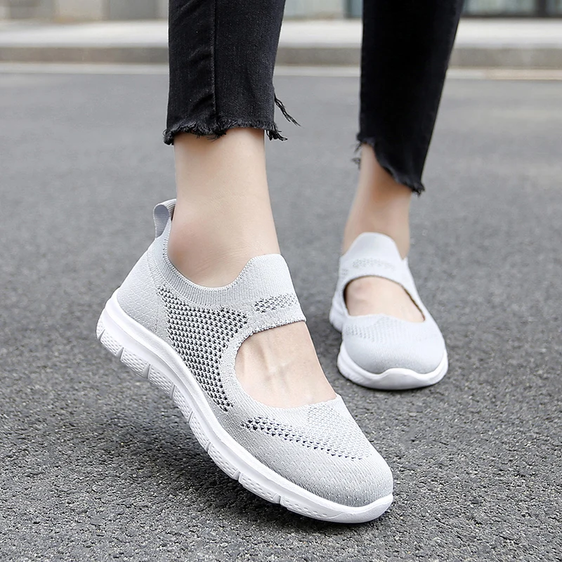 STRONGSHEN Summer Women Flat Vulcanized Shoes Light Slip on Mesh Breathable Casual Shoes Ladies Loafers 35-43 Zapatillas Mujer