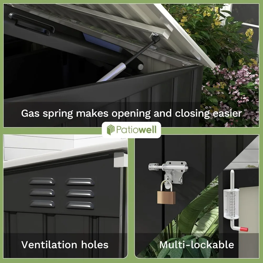 سقيفة تخزين خارجية معدنية أفقية بطول 6 أقدام × 3 أقدام مع أبواب مزدوجة قابلة للقفل ومفصلات سهلة الرفع لعلب القمامة