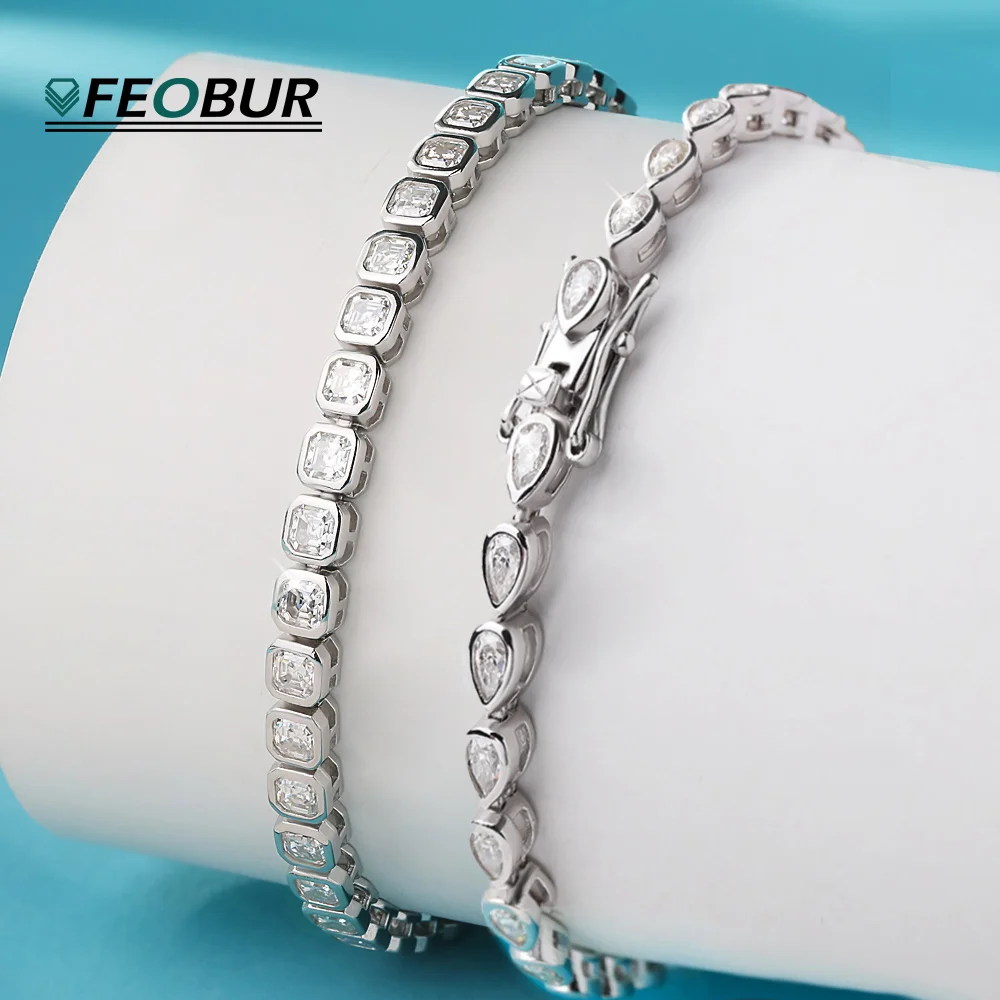 

Набор ободок FEOBUR, теннисные браслеты с муассанитом для женщин, стерлинговое серебро S925, браслет с бриллиантами в форме сердца груши, сертифицированные GRA ювелирные изделия