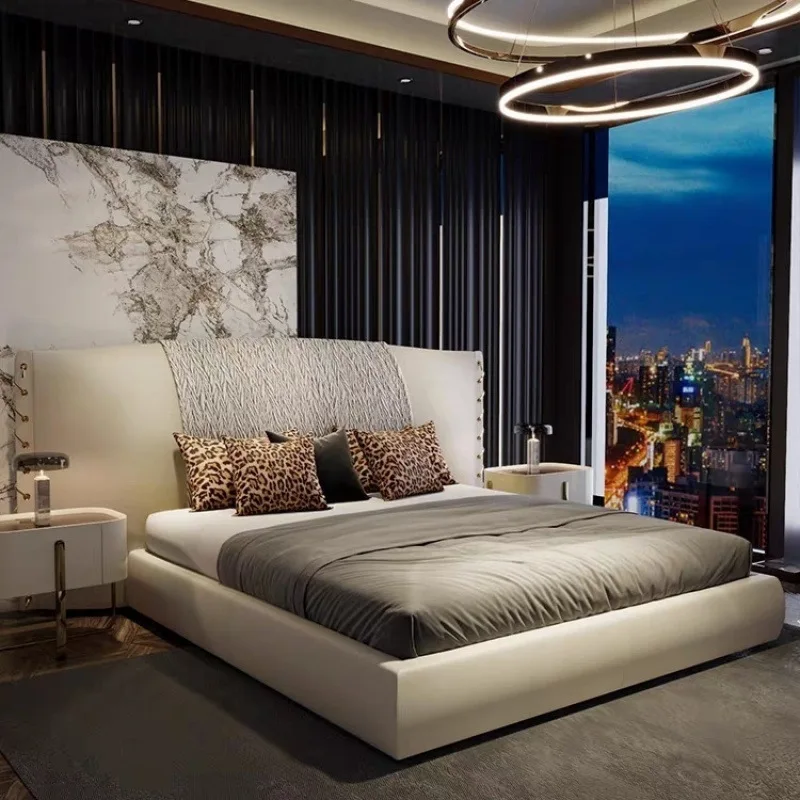 rr-master bedroom pleated wide screen high-end queen  Italian minimalist double wedding bedroom large-